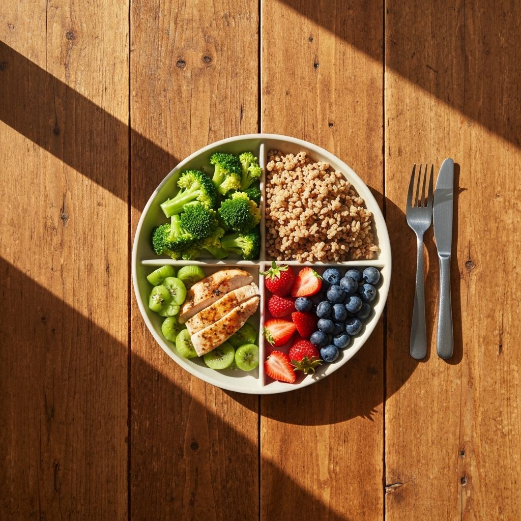Colourful balanced meal on wooden table